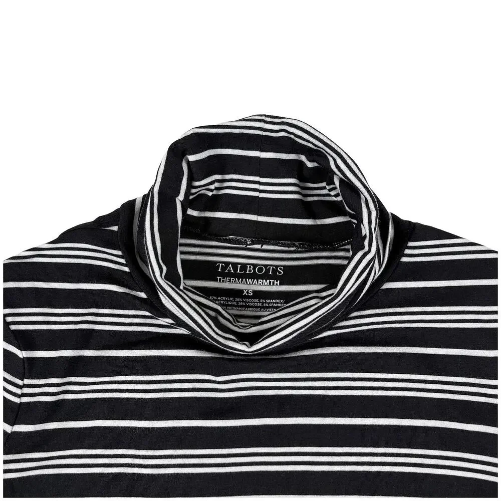 Talbots Thermawarm Turtleneck Women XS Striped Black White Cozy Layering Classic